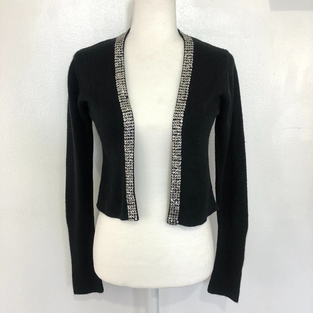 RARE Renee C. Black Cashmere Sequin Edge Cardigan | M